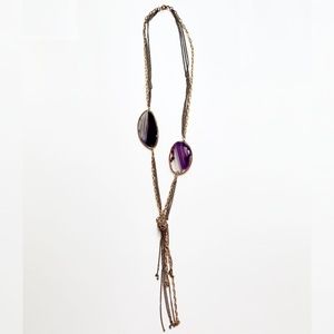 Purple Agate Gold Chain Tassel Necklace